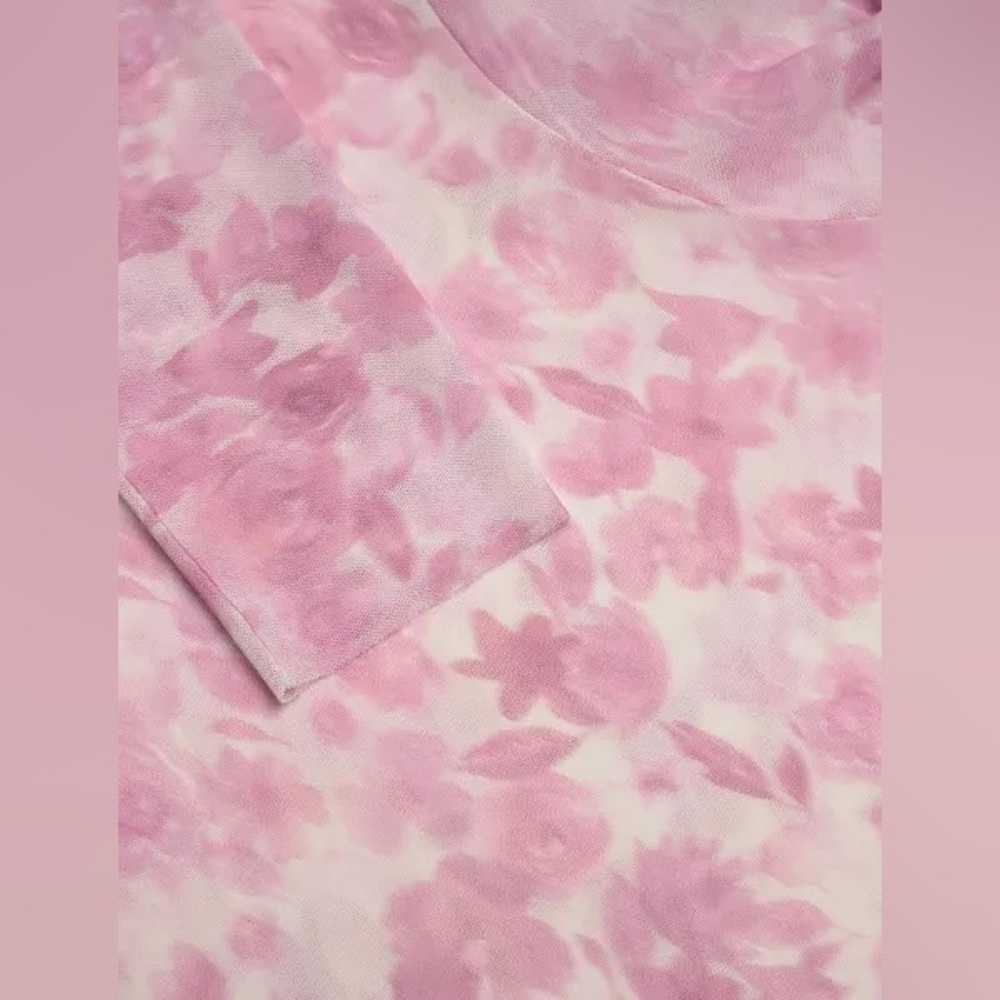 GANNI Floral Pink Mesh Turtleneck Top Size 36 - Picture 3 of 6